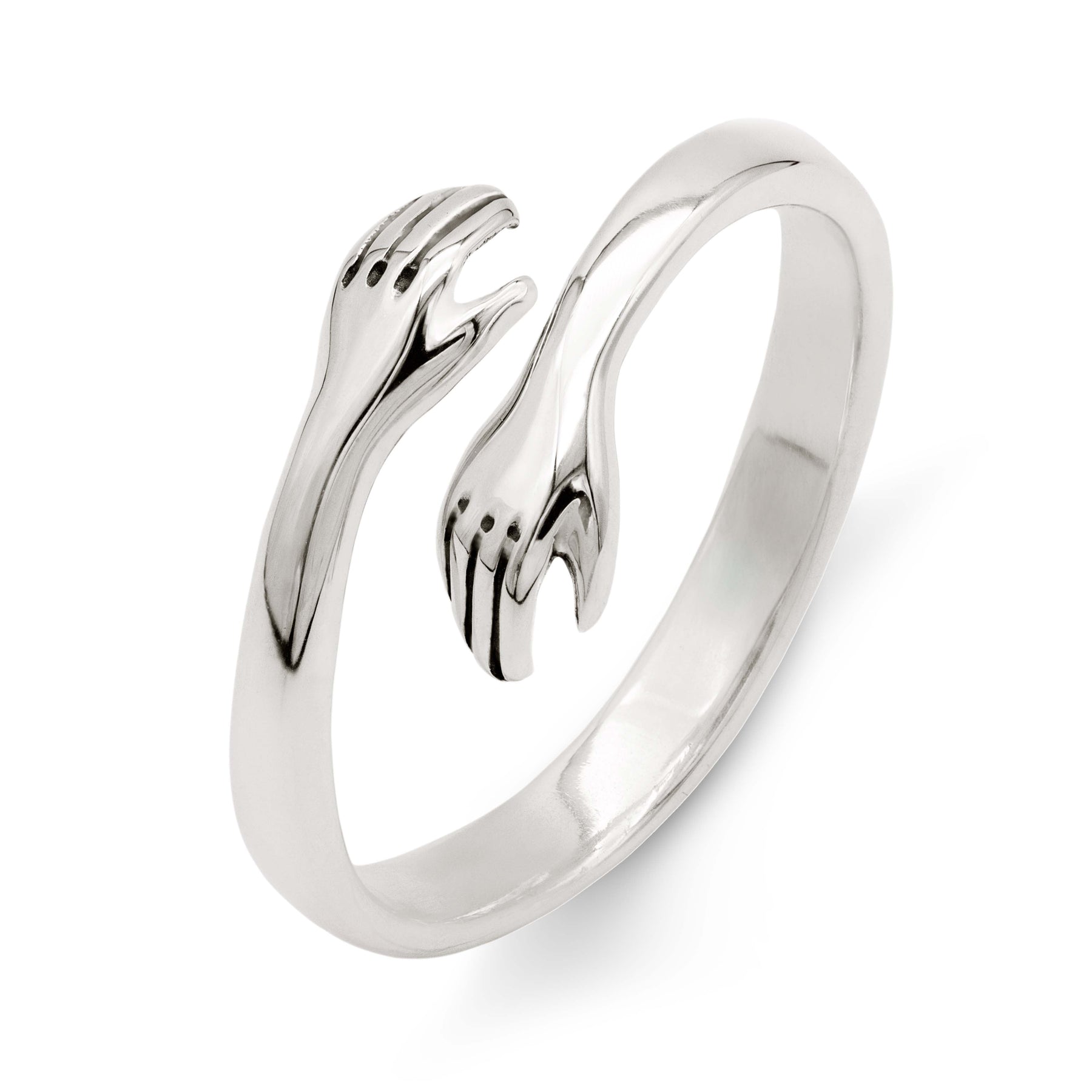 Sterling Silver Joining Hands Hug Kada For Women - Silver Palace
